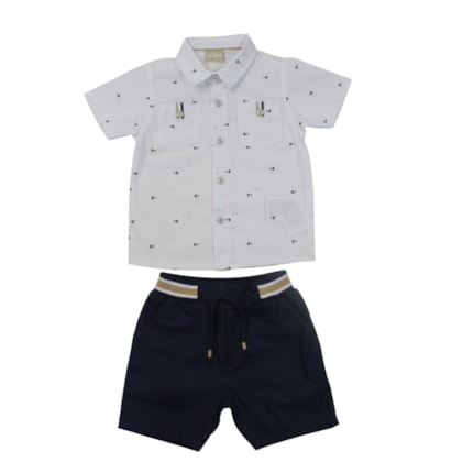 Conjunto Camisa Tecido Estampada e Bermuda Sarja 2001894 - Milon