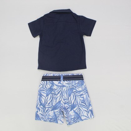 Conjunto Camisa Tricoline e Bermuda de Sarja Estampada com Cinto 14225 - Milon