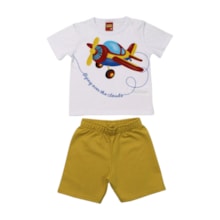 Conjunto Camiseta Estampa Avião e Bermuda Moletinho 1001326 - Kyly
