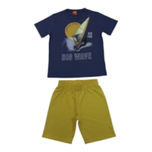 Conjunto Camiseta Estampa Big Wave e Bermuda Moletinho 1001887 - Kyly