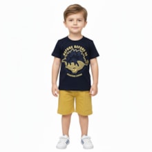 Conjunto Camiseta Estampa Dino e Bermuda Moletinho 27249 - Rollu