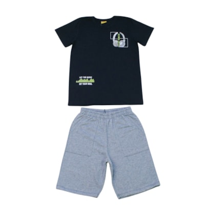 Conjunto Camiseta Estampa Fone e Bermuda Linho 24276 - Rollu