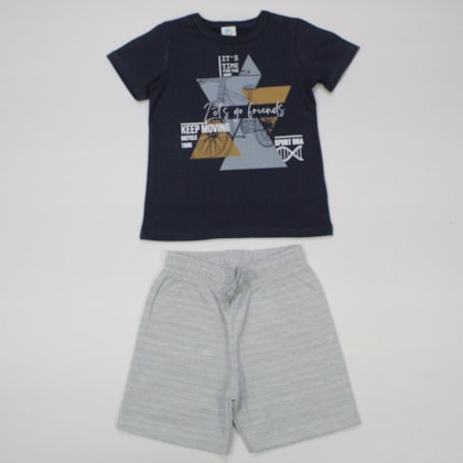 Conjunto Camiseta Estampa Frieds e Bermuda Moletom Trabalhada 47388 - Alenice