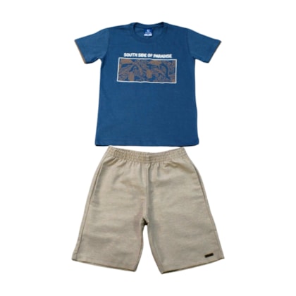 Conjunto Camiseta Estampa South e Bermuda Tecido 18297 - Teddy  