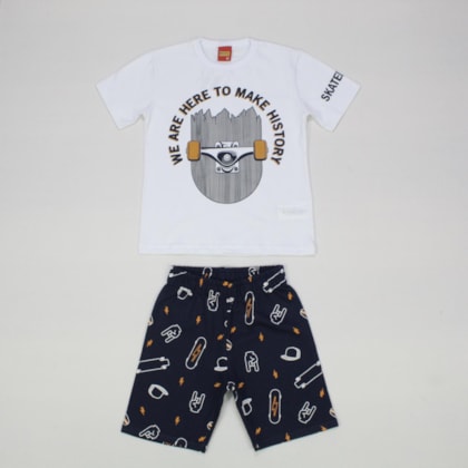 Conjunto Camiseta Estampada Skate e Bermuda Moletom 111616 - Kyly