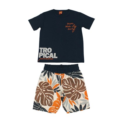 Conjunto Camiseta Estampada Tropical e Bermuda Tactel 112172 - Kyly