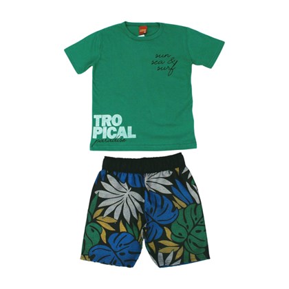 Conjunto Camiseta Estampada Tropical e Bermuda Tactel 112172 - Kyly