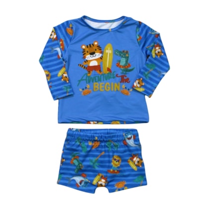 Conjunto Camiseta Térmica e Sunga Boxer Estampado Bichos  14681 - Boca Grande   