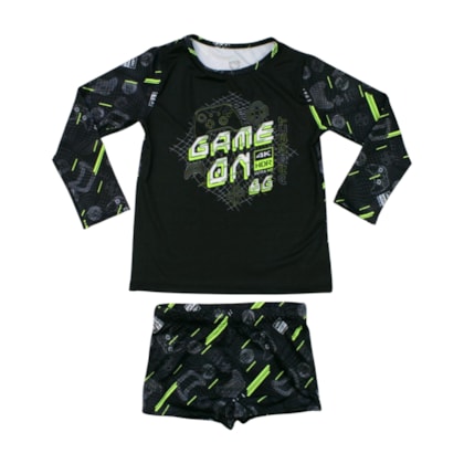 Conjunto Camiseta Térmica e Sunga Boxer Estampado Gamer 46844 - Boca Grande