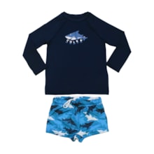 Conjunto Camiseta Térmica e Sunga Estampada Tubarões 46845 - Boca Grande