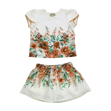 Conjunto Cropped e Saia Estampa Flores 15356 - Milon