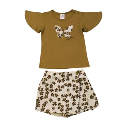 Conjunto Feminino Blusa Aplique Bordado Borboleta e Shorts Saia 26621 - Brandili 