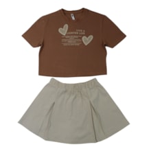 Conjunto Feminino Blusa Aplique Coração e Saia 23603 - Modme
