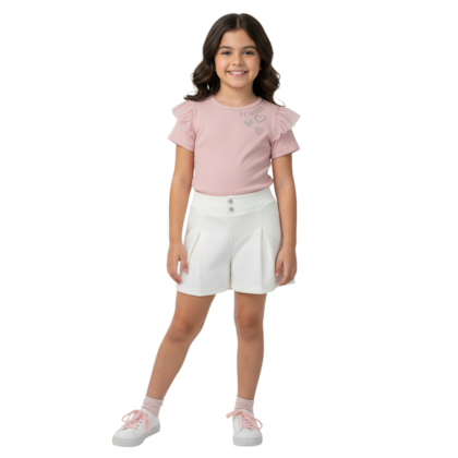 Conjunto Feminino Blusa Aplique Corações e Shorts 37488 - Angerô