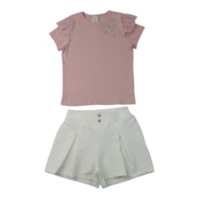 Conjunto Feminino Blusa Aplique Corações e Shorts 37488 - Angerô