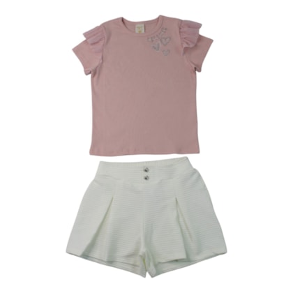 Conjunto Feminino Blusa Aplique Corações e Shorts 37488 - Angerô