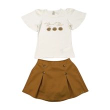 Conjunto Feminino Blusa Aplique Flor e Saia Tecido 22925 - Glinny  