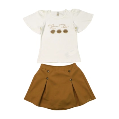 Conjunto Feminino Blusa Aplique Flor e Saia Tecido 22925 - Glinny  