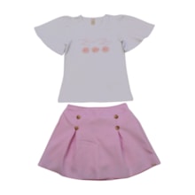 Conjunto Feminino Blusa Aplique Flor e Saia Tecido 22925 - Glinny