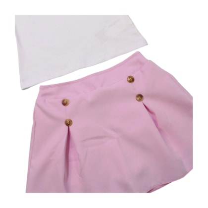 Conjunto Feminino Blusa Aplique Flor e Saia Tecido 22925 - Glinny