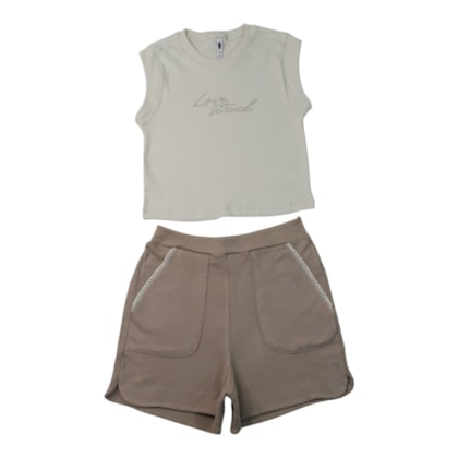 Conjunto Feminino Blusa Aplique Love Strass e Shorts 23601 - Angerô