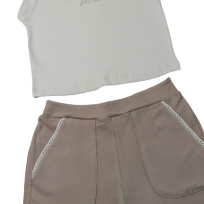 Conjunto Feminino Blusa Aplique Love Strass e Shorts 23601 - Angerô