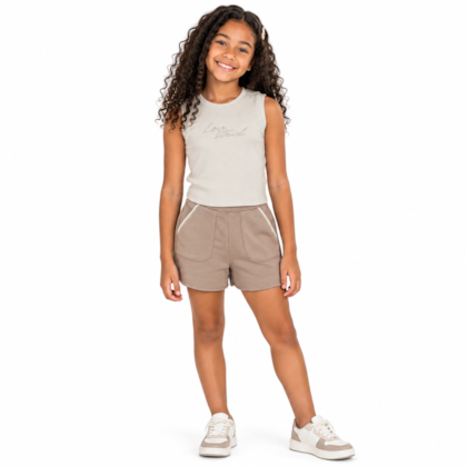 Conjunto Feminino Blusa Aplique Love Strass e Shorts 23601 - Angerô