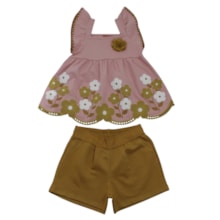 Conjunto Feminino Blusa Barra Flores e Shorts 1002005 - Kyly
