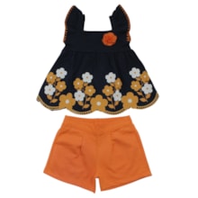 Conjunto Feminino Blusa Barra Flores e Shorts 1002005 - Kyly