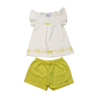 Conjunto Feminino Blusa Bata Laços e Shorts Moletinho 11877 - Kaiani