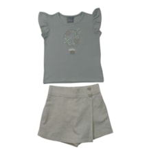Conjunto Feminino Blusa Borboleta e Shorts Saia Sarja Linho 27007 - Brandili Mundi