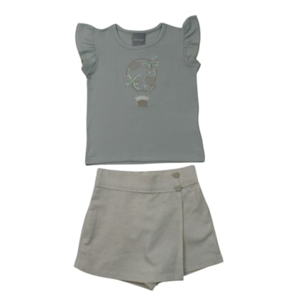 Conjunto Feminino Blusa Borboleta e Shorts Saia Sarja Linho 27007 - Brandili Mundi