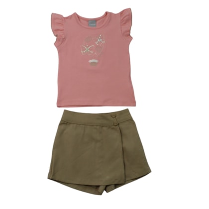 Conjunto Feminino Blusa Borboleta e Shorts Saia Sarja Linho 27007 - Brandili Mundi