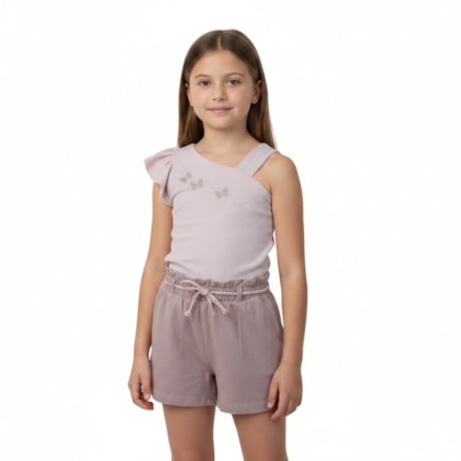 Conjunto Feminino Blusa Borboletas Bordada e Shorts 37480 - Angerô