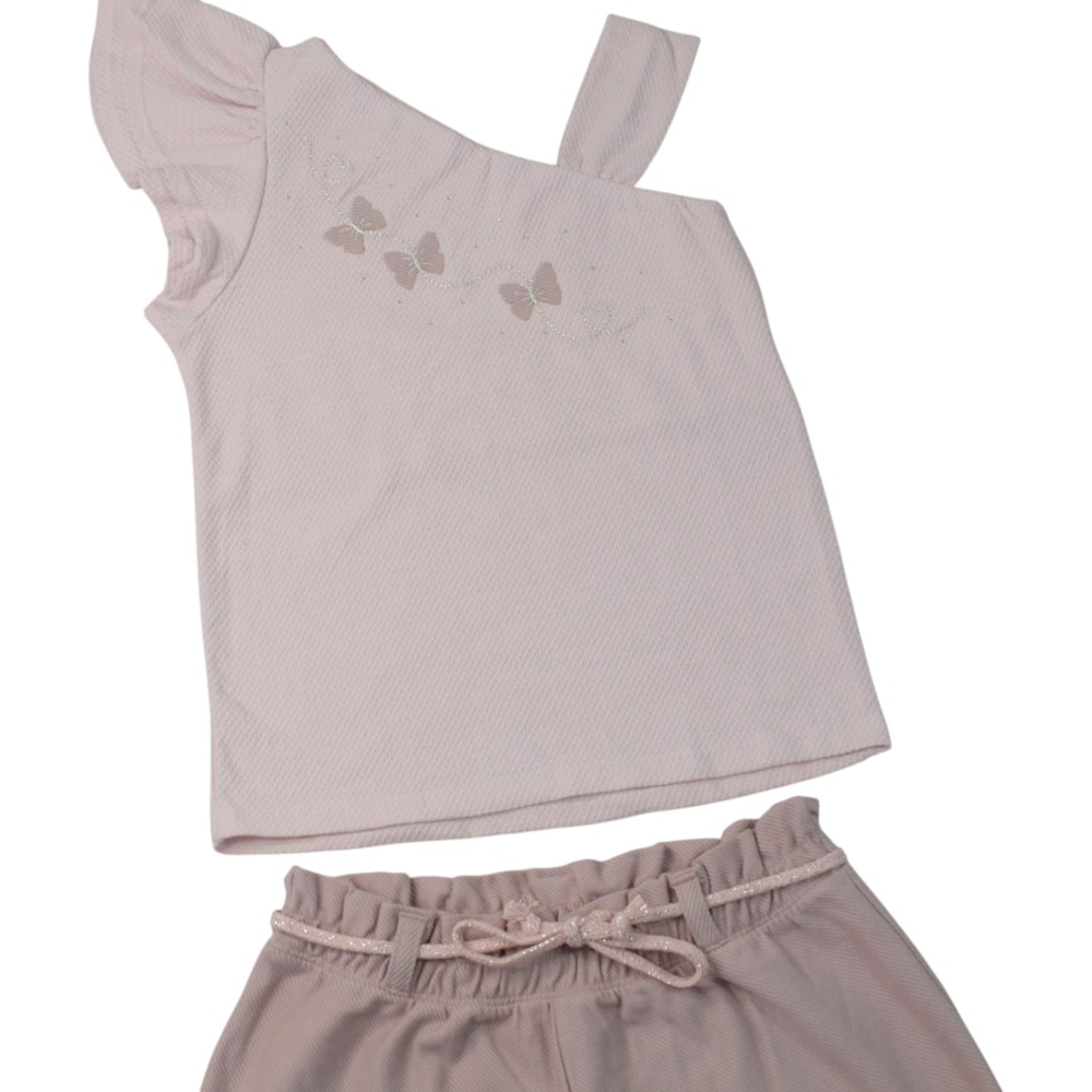 Conjunto Feminino Blusa Borboletas Bordada e Shorts 37480 - Angerô