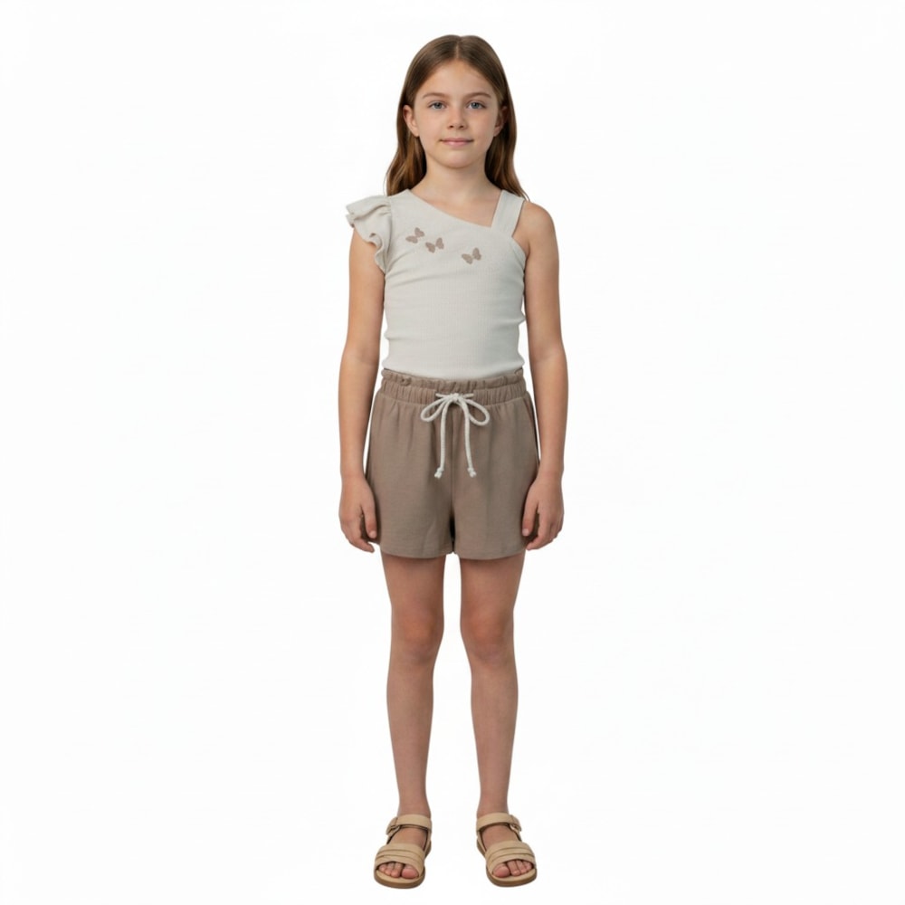 Conjunto Feminino Blusa Borboletas Bordada e Shorts 37480 - Angerô