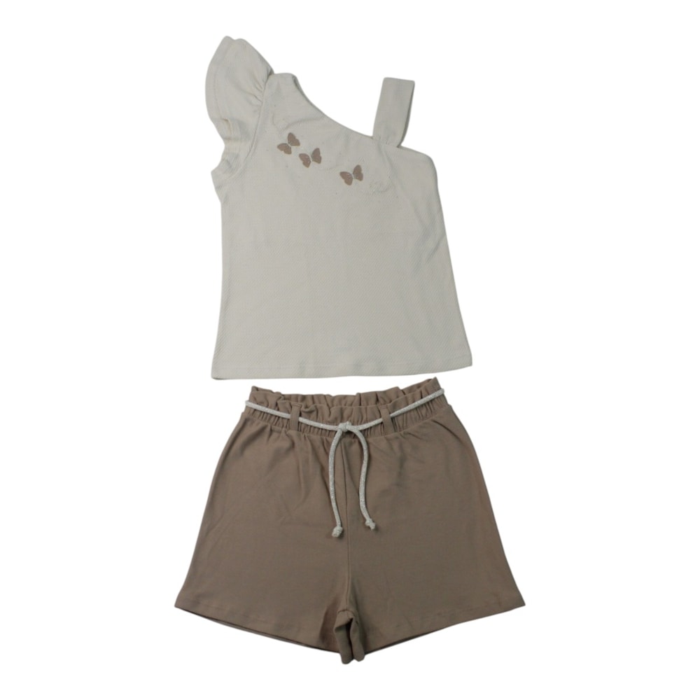Conjunto Feminino Blusa Borboletas Bordada e Shorts 37480 - Angerô