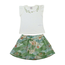 Conjunto Feminino Blusa Bordada e Saia com Cordão - 55680 - Brandili