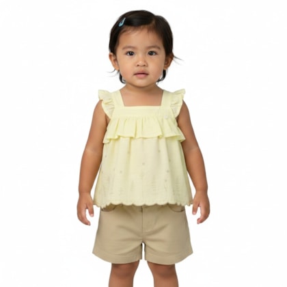 Conjunto Feminino Blusa Bordada e Shorts 22600080 - Aconchego do Bebê
