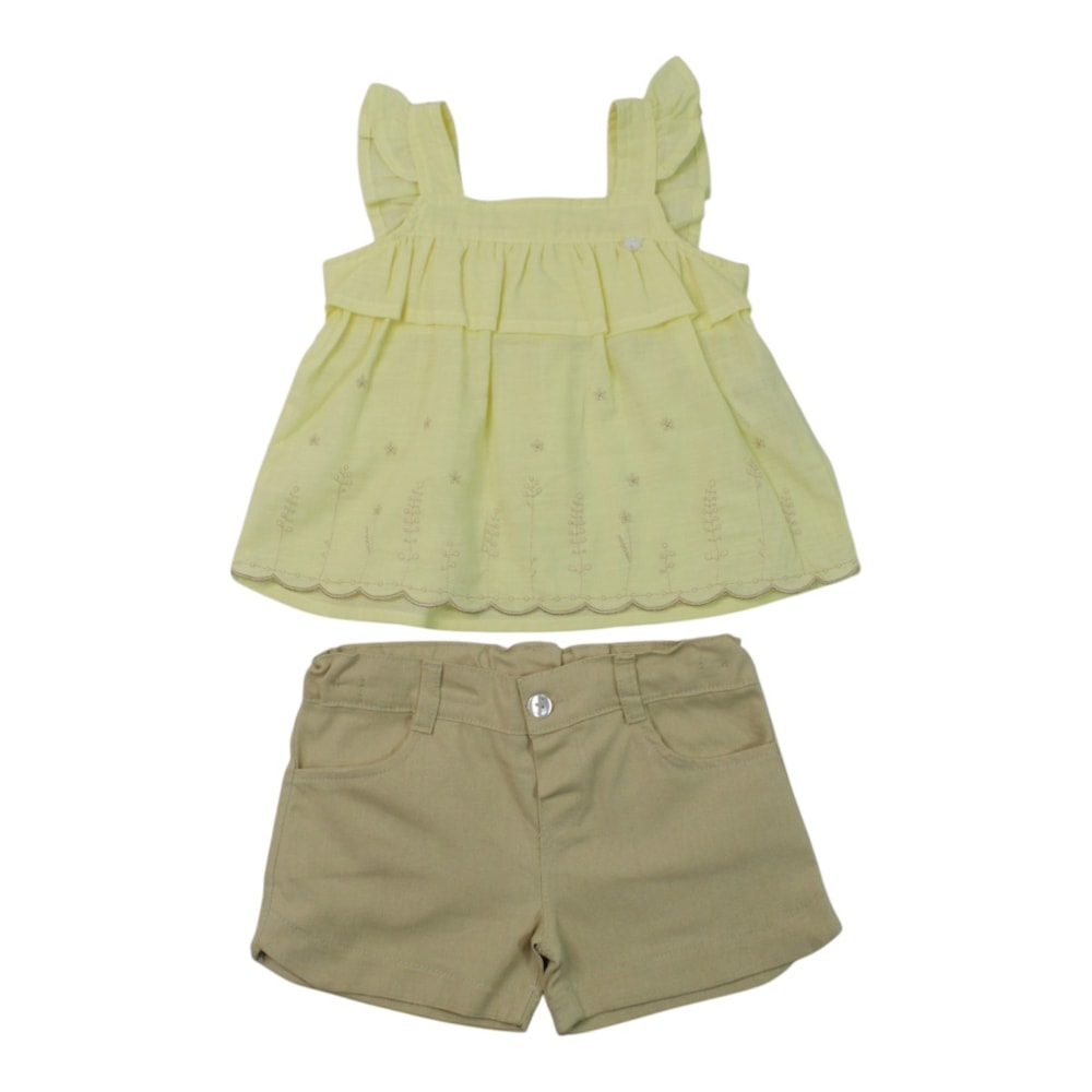 Conjunto Feminino Blusa Bordada e Shorts 22600080 - Aconchego do Bebê