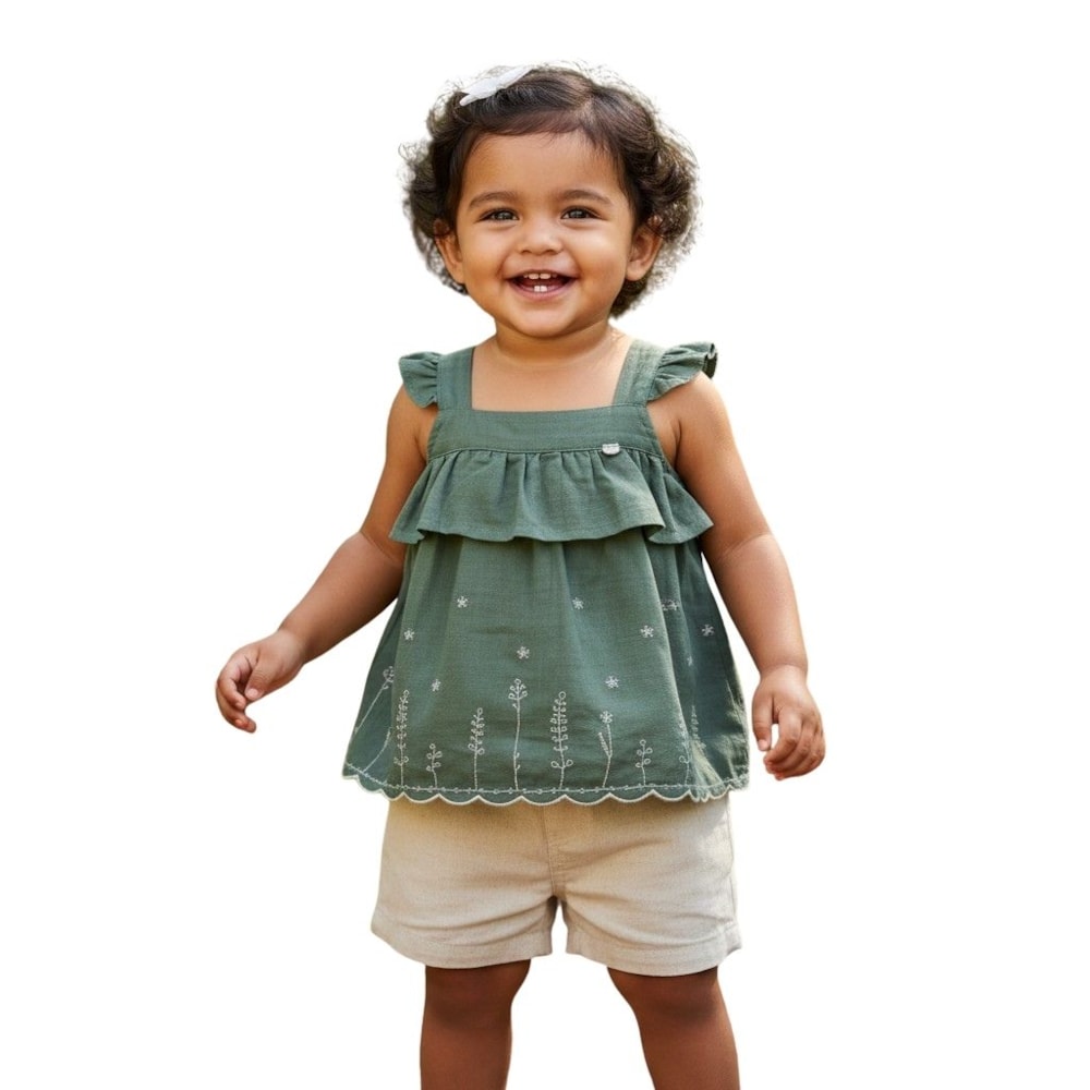 Conjunto Feminino Blusa Bordada e Shorts 22600080 - Aconchego do Bebê