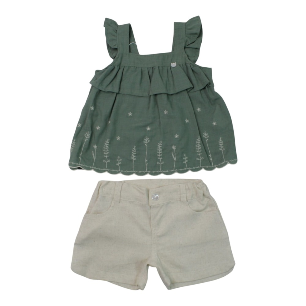 Conjunto Feminino Blusa Bordada e Shorts 22600080 - Aconchego do Bebê