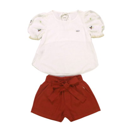 Conjunto Feminino Blusa Bordada e Shorts Linho 2939 - D.Tuia