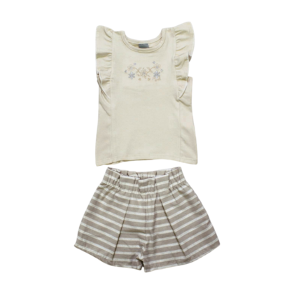 Conjunto Feminino Blusa Bordada e Shorts Sarja Listrado 26259 - Brandili Mundi    