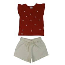 Conjunto Feminino Blusa Bordada e Shorts Sarjado - 27182 - Brandili