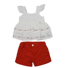 Conjunto Feminino Blusa Bordada Flores E Shorts 22600088 - Aconchego do Bebê