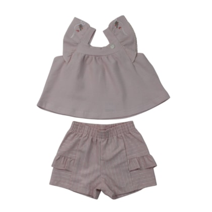 Conjunto Feminino Blusa Bordada Manga e Shorts - 37421 - Angerô