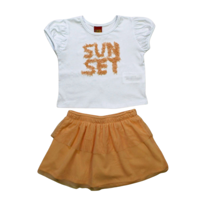 Conjunto Feminino Blusa Bordada Sunset e Saia com Tule 1000480 - Kyly     