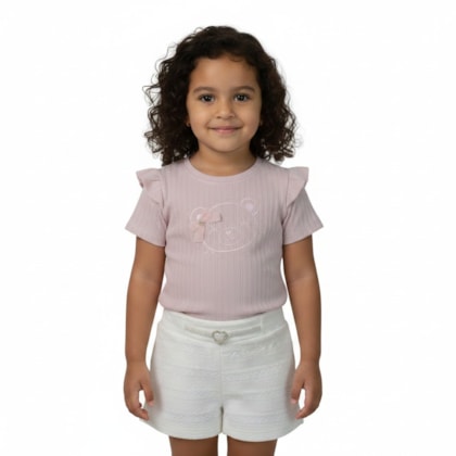 Conjunto Feminino Blusa Bordada Ursa e Shorts - 37455 - Angerô