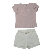 Conjunto Feminino Blusa Bordada Ursa e Shorts - 37455 - Angerô